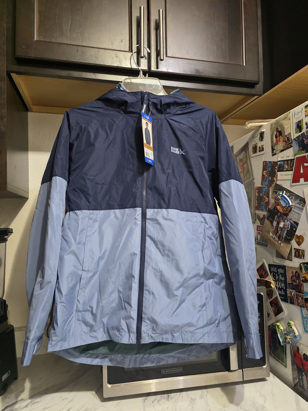 Eddie Bauer Two-Tone Hooded Windbreaker in Navy & Light Blue Youth Boys 14/16